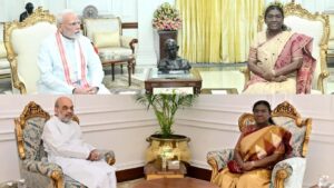 नरेंद्र मोदी व अमित शाह यांची राष्ट्रपतींशी भेट; उपराष्ट्रपती पदासाठी हालचाली?