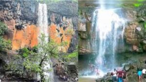 वाशिम रतनवाडी प्रकल्प ओव्हरफ्लोमुळे तयार धबधबा; पर्यटकांची मोठी गर्दी