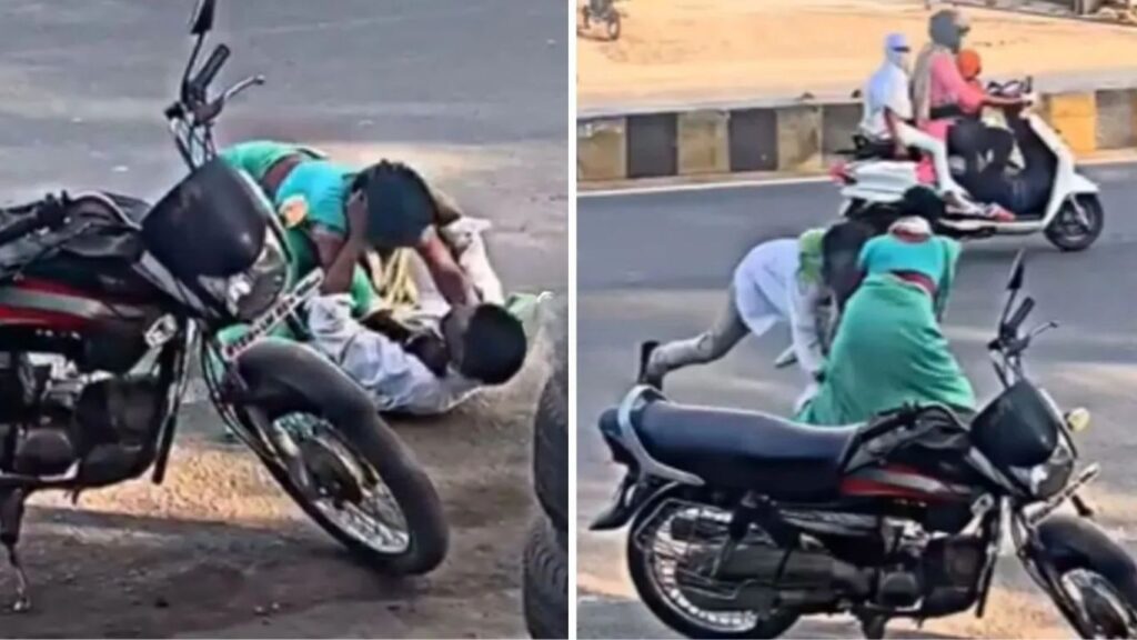 भर रस्त्यात नवरा-बायकोचे जोरदार भांडण; सोशल मीडियावर व्हिडिओ व्हायरल