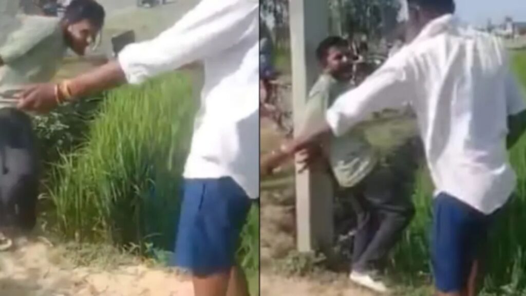 युवतीशी छेडछाड केल्याच्या आरोपात तरुणाला वीजेच्या खांबाला बांधून मारहाण